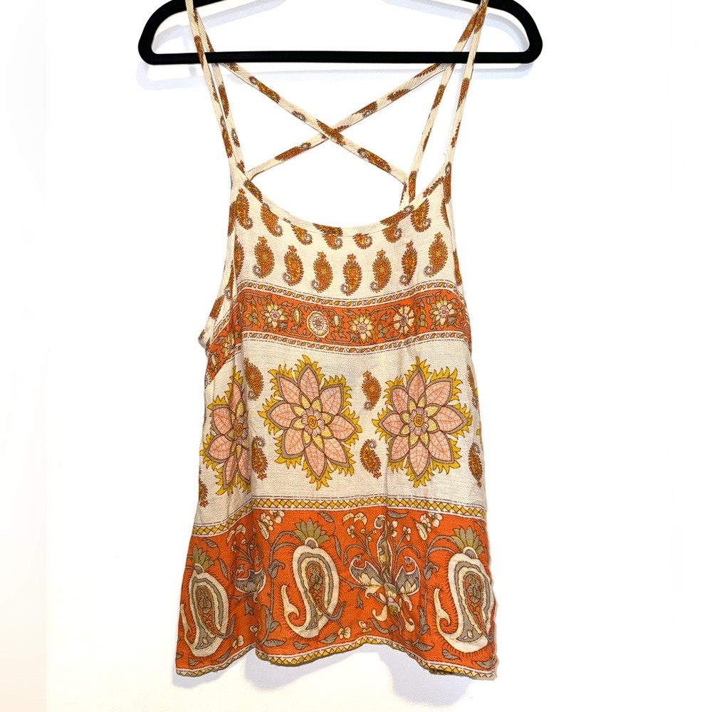 MINKPINK Orange Paisley Flowy Boho Shirt - L